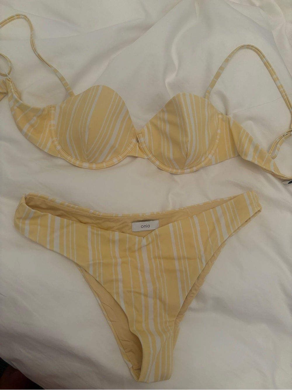 Onia Yellow and White Striped Underwire Bikini Set